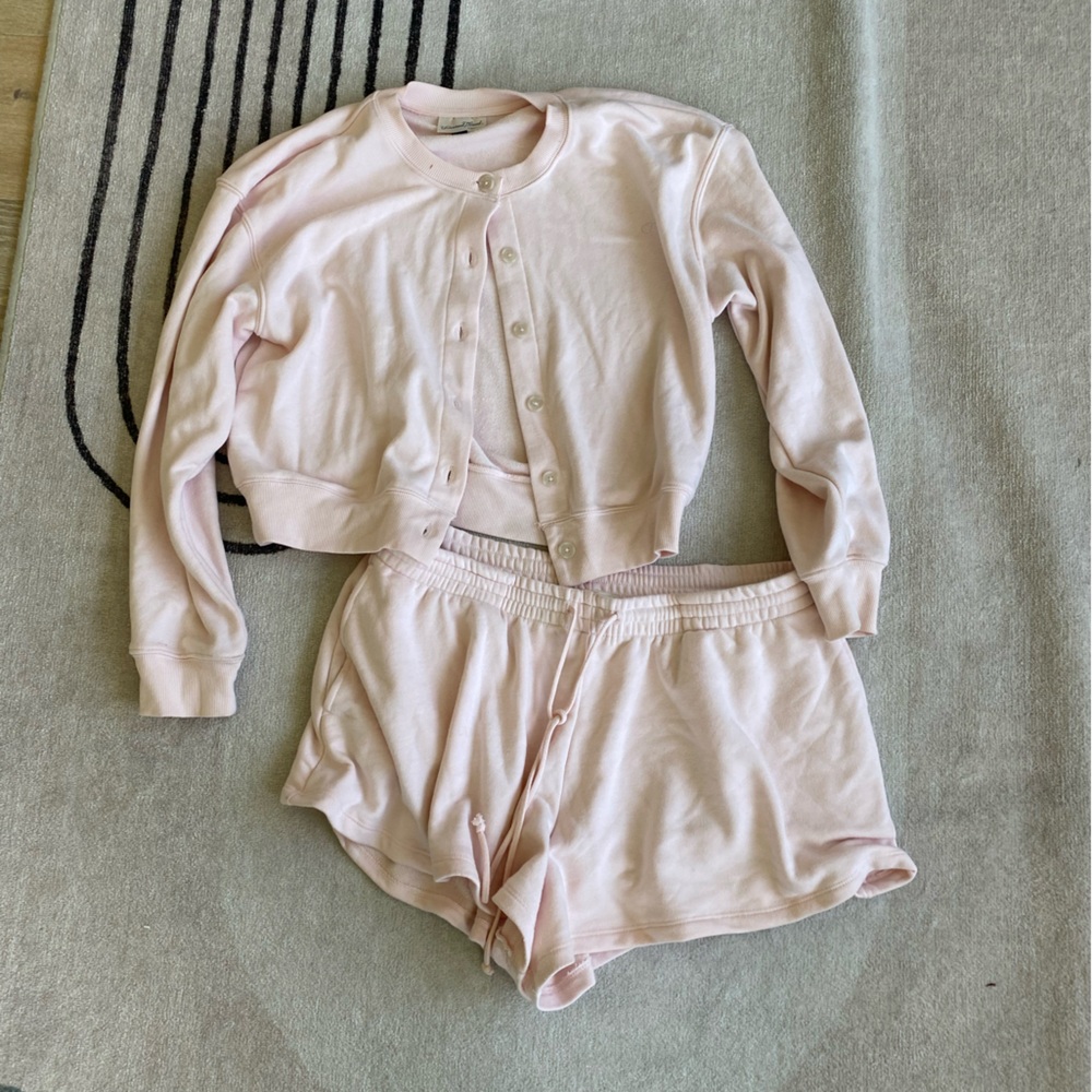 Target Pink Button-Up Cardigan and Shorts Set